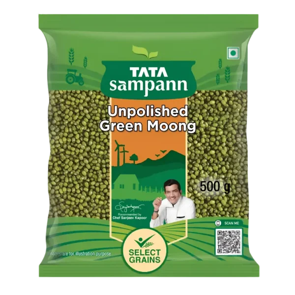 Tata Sampann Unpolished Green Moong 550g Whole Green Gram Pack
