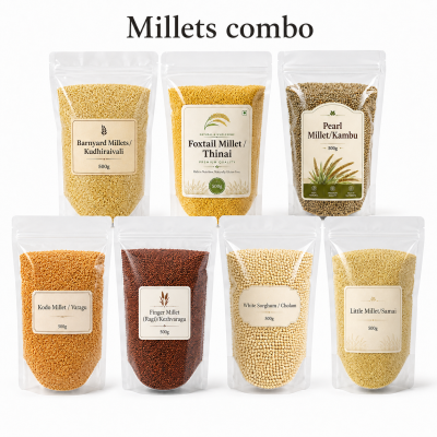 Millet Life Combo Healthy Millets Combo Traditional Millets Barnyard Millet Finger Millet Little Millet Kodo Millet Pearl Millet Foxtail Millet White Sorghum by InfiniGoal
